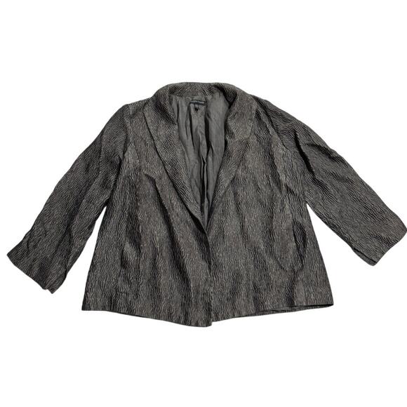 Eileen Fisher Blazer Silk Textured Jacket Womens Sz XS Pewter Open Front Crinkle - Picture 1 of 11